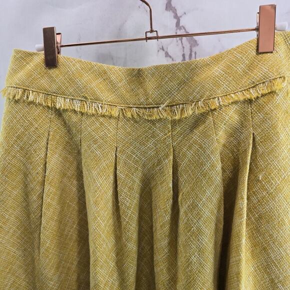 Anthropologie Skirt Womens 8 Medium Yellow Tweed Fringe Tapestry Maeve Circle - Picture 6 of 13